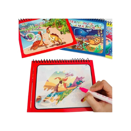 Tranh tô màu nước ma thuật cho bé, với 3 chủ đề Tiên Cá, khủng long, động vật dưới nước, sử dụng nhiều lần