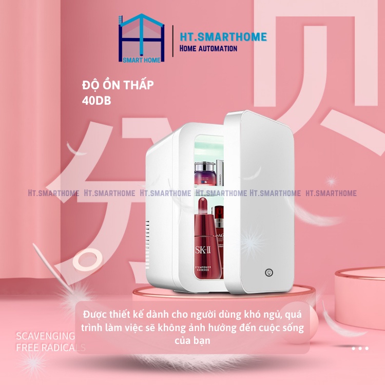 Tủ lạnh 8L tích hợp gương và đèn LED, hiển thị nhiệt độ SAST - Tủ lạnh mini cao cấp mỹ phẩm