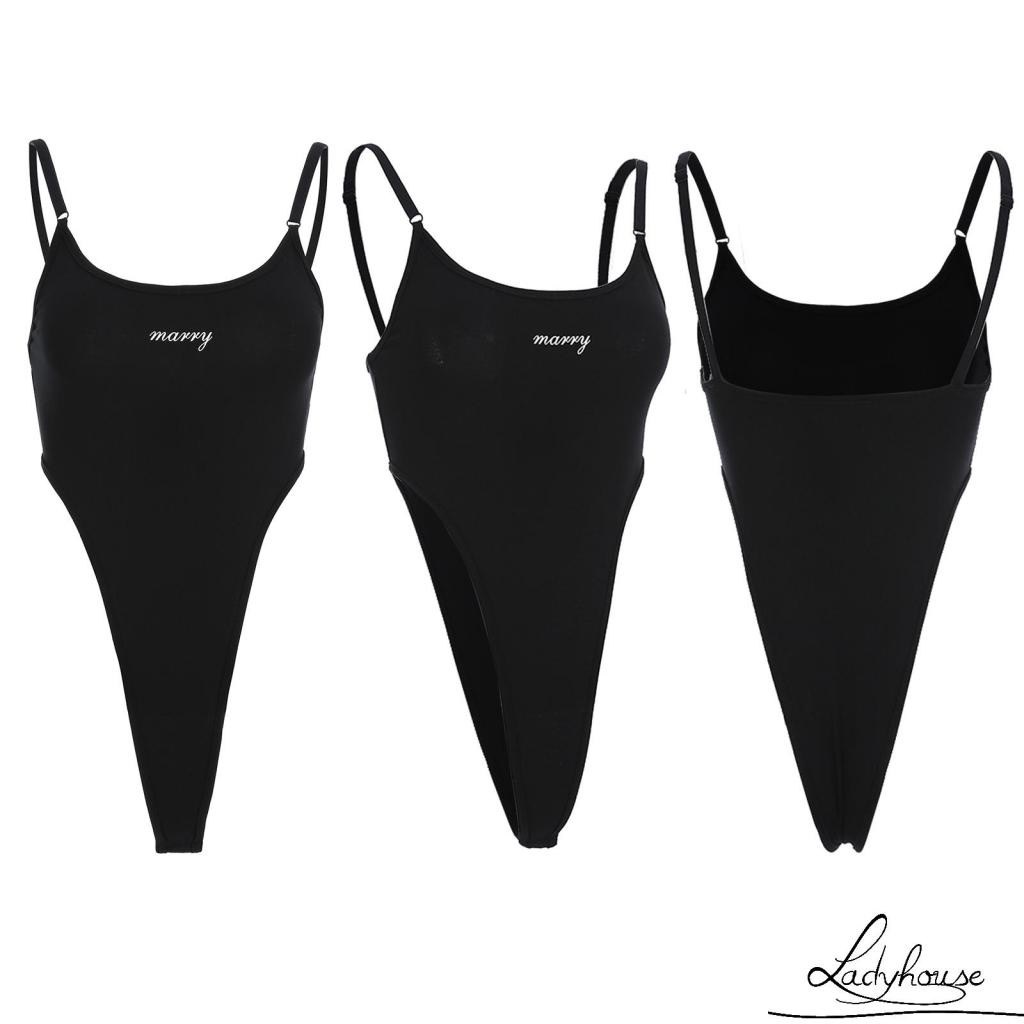 LDD-Women Sexy Close-fitting Bodysuit, Black Letters Printed Pattern Boat Neck Sleeveless One-piece | BigBuy360 - bigbuy360.vn