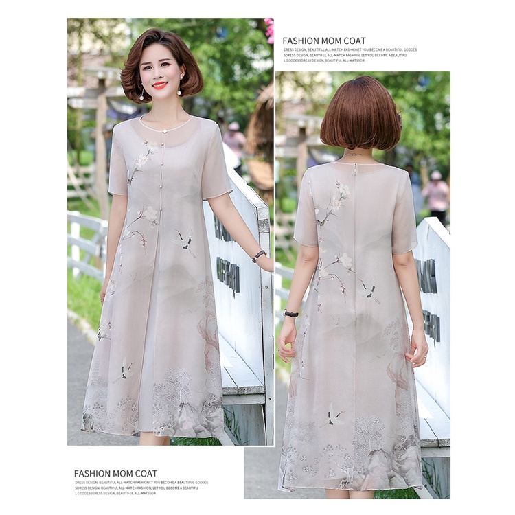 Đầm Sườn Xám Cách Tân Dáng Rộng Bằng Lụa Thời Trang Mùa Hè Cho Phụ Nữ Trung Niên 2022