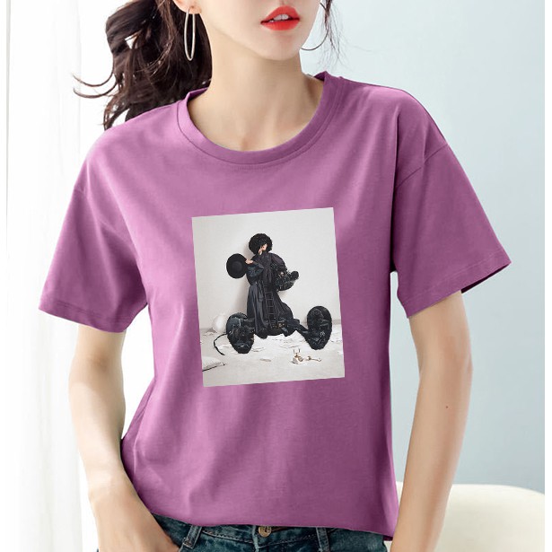 100% cotton women clothes /clothing t-shirt women round neck short sleeve print blouse tops