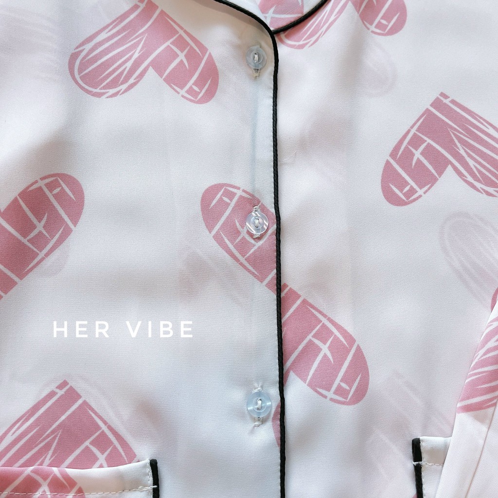 Bộ đồ pijama bộ ngủ nữ lụa đẹp set pyjama lụa nữ áo cộc quần ngắn siêu mát mềm trái tim hồng, bò sữa, da báo | BigBuy360 - bigbuy360.vn