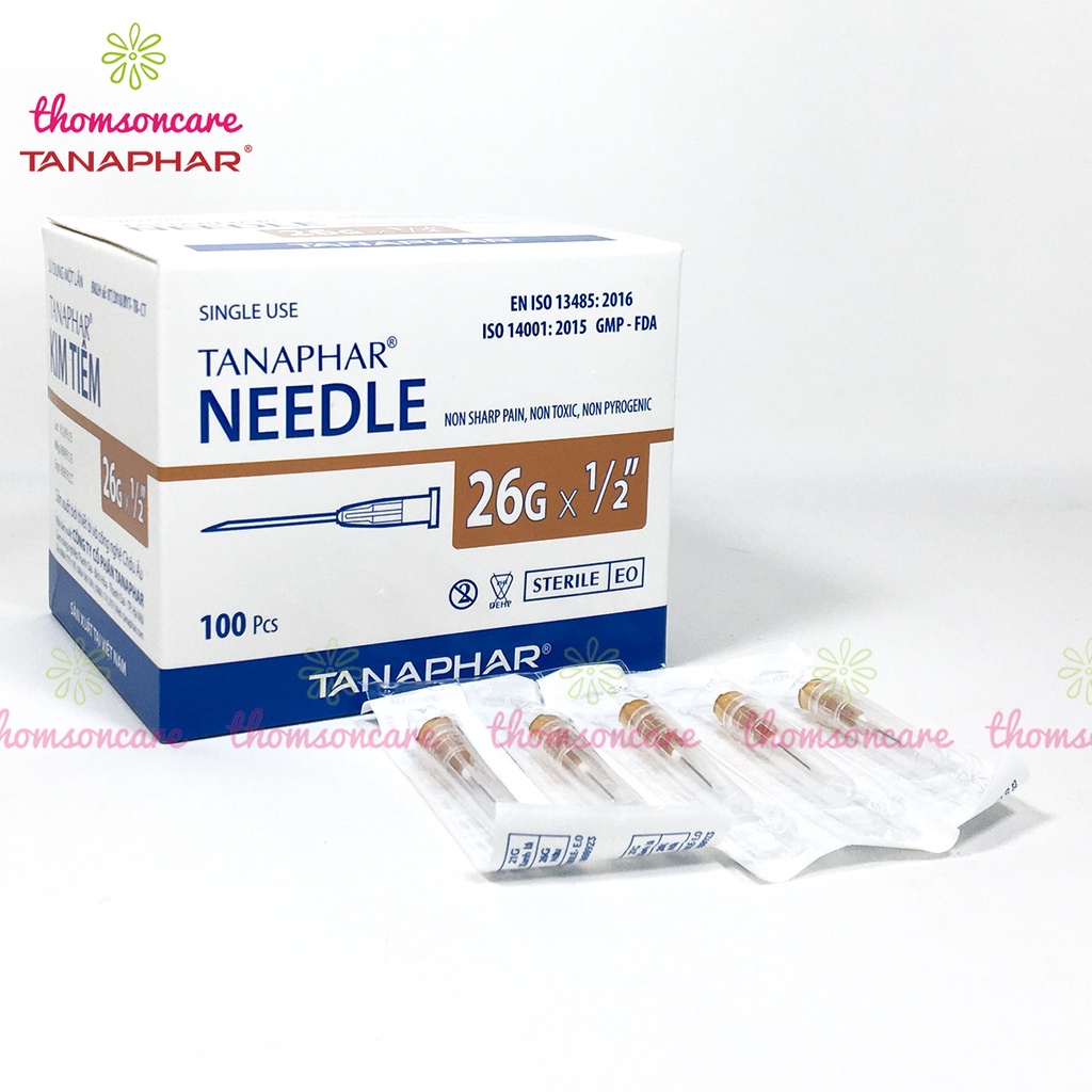 Hộp 100 Kim tiêm Tanaphar đủ các loại 18G; 20G; 23G; 25G; 26G - tiêu chuẩn Châu Âu, tiệt trùng