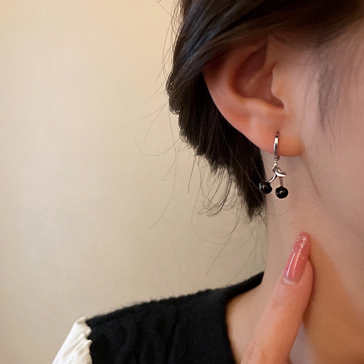 Đen Bộ 4 Khuyên Tai Hình Quả cherry Xinh Xắn