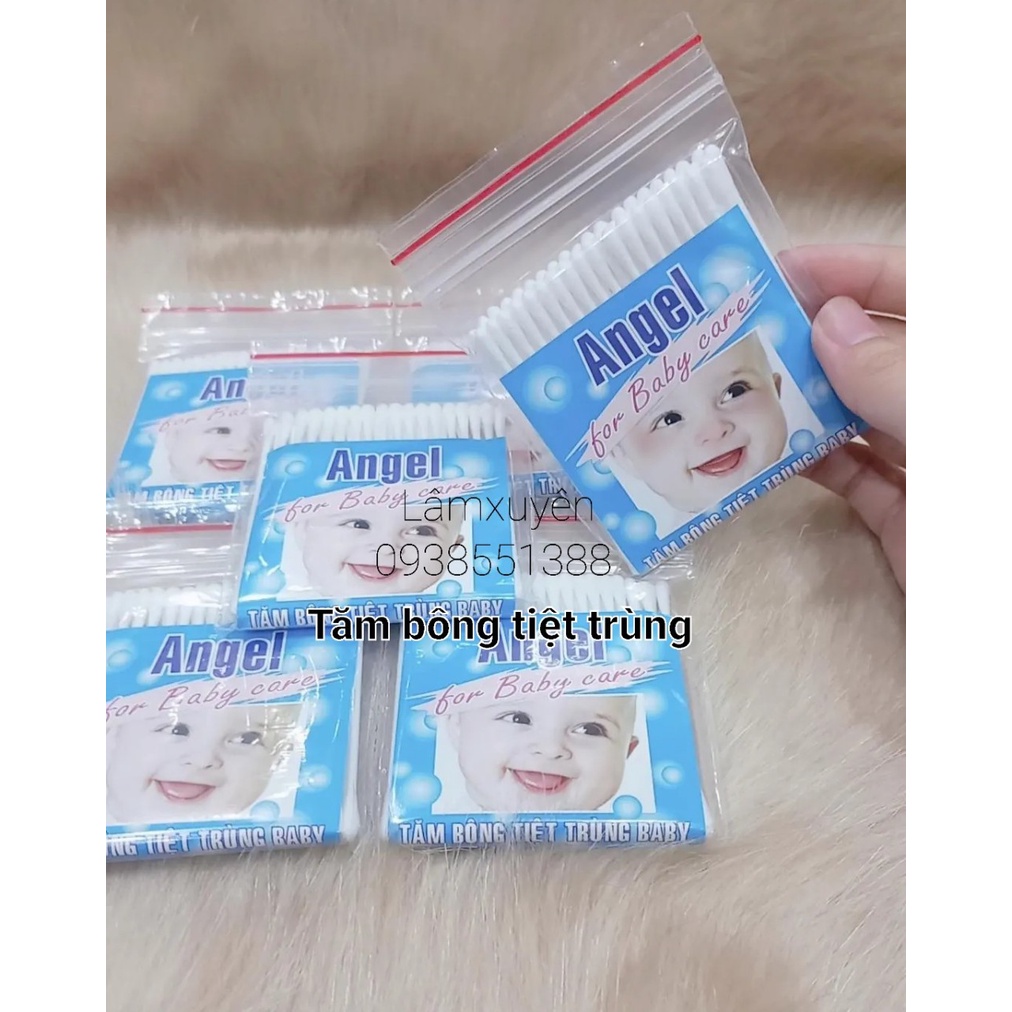 Bông tăm tiệt trùng angel for BABY care  FREESHIP  đa công dụng ,nhỏ gọn nhựa mềm trơn láng, Sợi bông tự nhiên mềm mịn