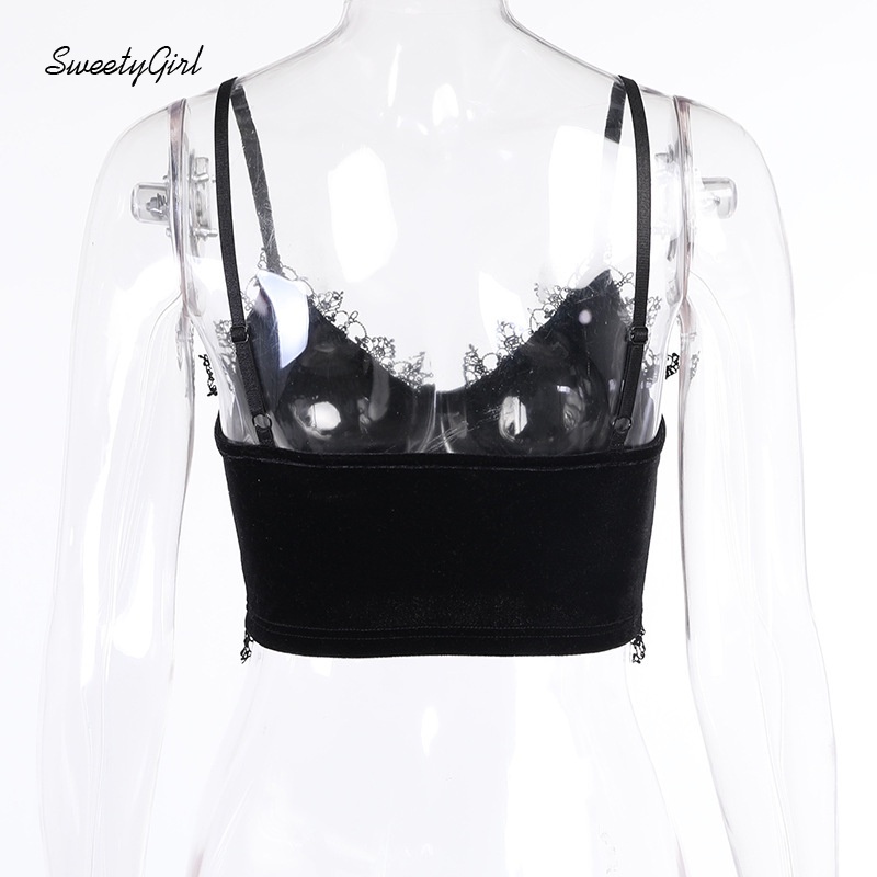 Áo hai dây cổ chữ V viền ren màu sắc ngọt ngào phong cách gothic cho nữ