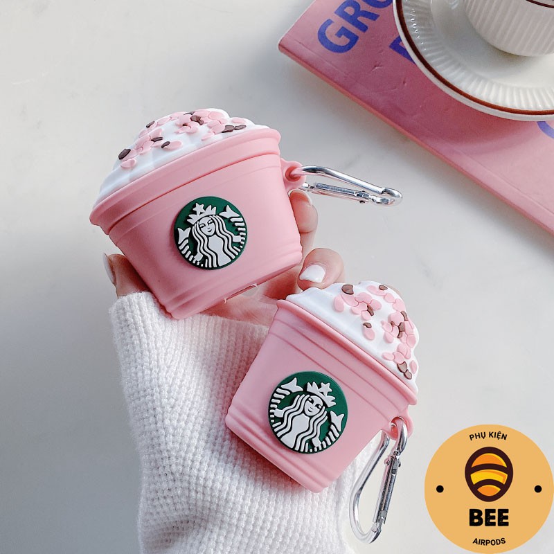 Case Vỏ Bọc Tai Nghe Airpods 1 2 Pro Ly Kem Starbuck Hồng Chất Liệu Silicon Dẻo BEE SHOP