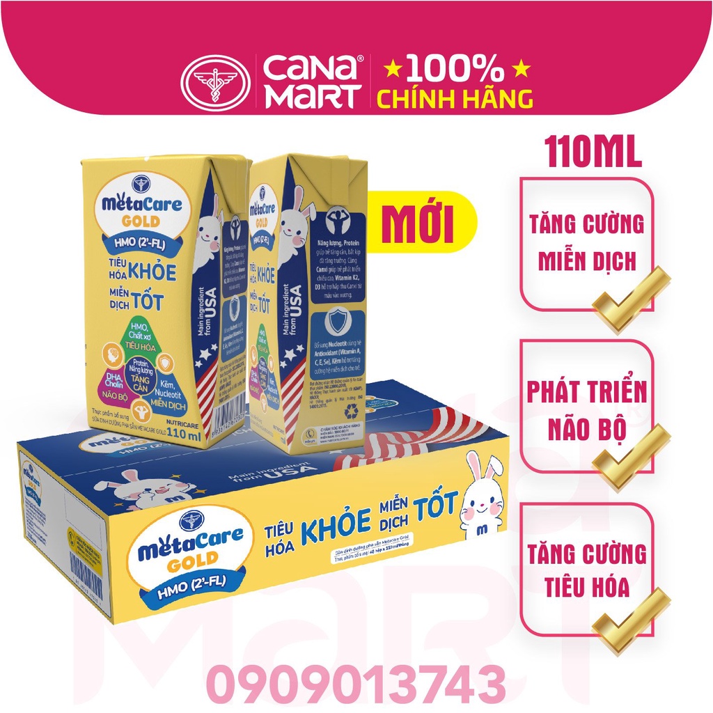 Mua 10 lốc tặng 2 Sữa nước Nutricare Metacare GOLD phát triển não bộ 110ml