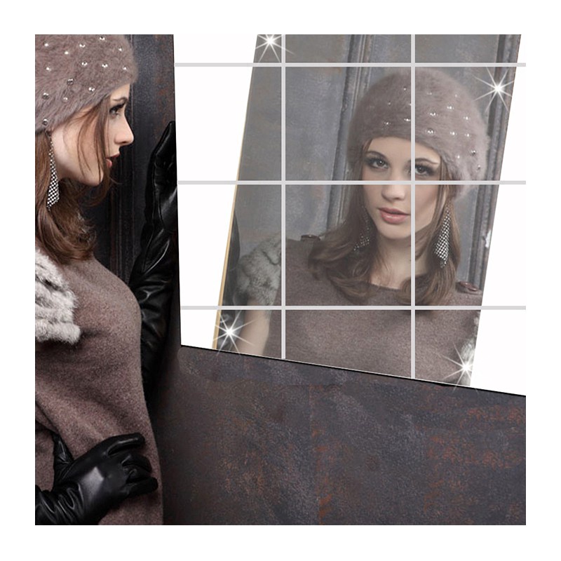 Bộ 9 Miếng Dán Tường Tráng Gương Hình Vuông Kích Thước 15cm * 15cm Dùng Trang Trí Phòng Khách / Phòng Ngủ