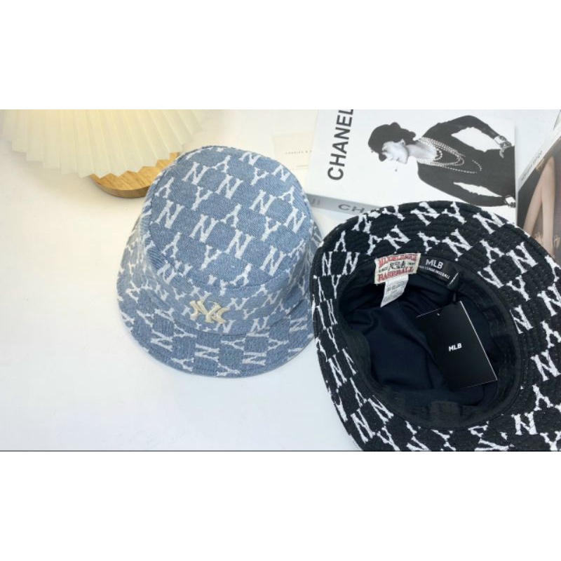 Nón thời trang, mũ bucket vành tròn NY Monogram vải Kaki xịn siêu đẹp (Ảnh thật)