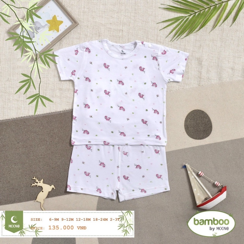 Bộ ngắn Moon cho bé cài vai (vải bamboo mát)