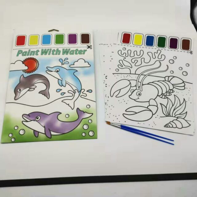 Bộ 6 tranh tô màu cho bé làm quen với màu nước (có kèm màu và cọ)