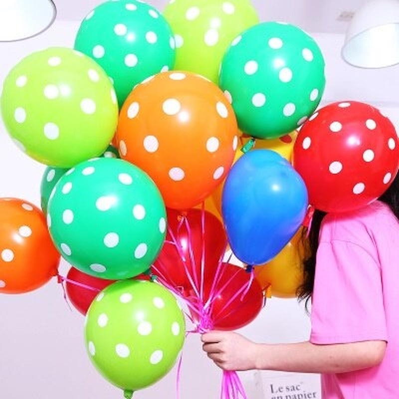 Set 10 Bong Bóng 12 Inch Họa Tiết Chấm Bi Xinh Xắn Dùng Để Trang Trí Tiệc