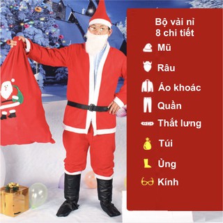 Bộ quần áo ông già Noel hay bộ trang phục noel người lớn vải nỉ 8 chi tiết
