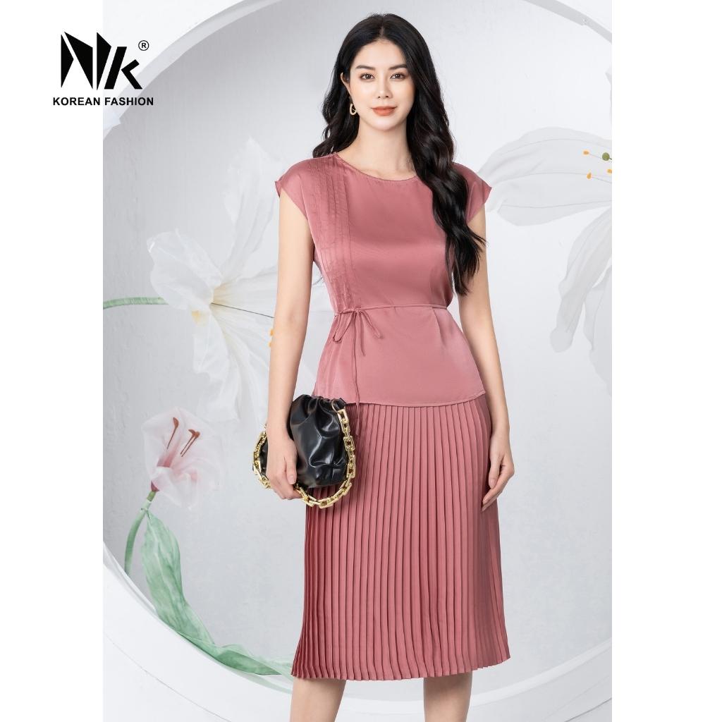 Set Áo Suông Sát Nách Kết Hợp Chân Váy Xếp Ly NK Fashion Thiết Kế Thanh Lịch, Chất Liệu Cao Cấp Thoáng Mát NKBD2203022