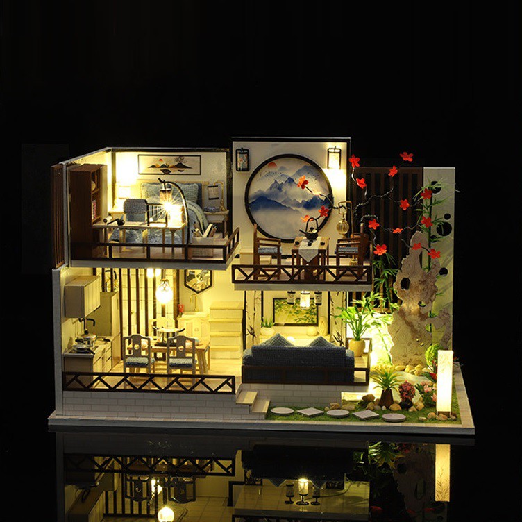 Mô hình nhà DIY Doll House Ink Fragrant Bamboo Rhyme Kèm Mica Chống bụi, Bộ dụng cụ và Keo dán