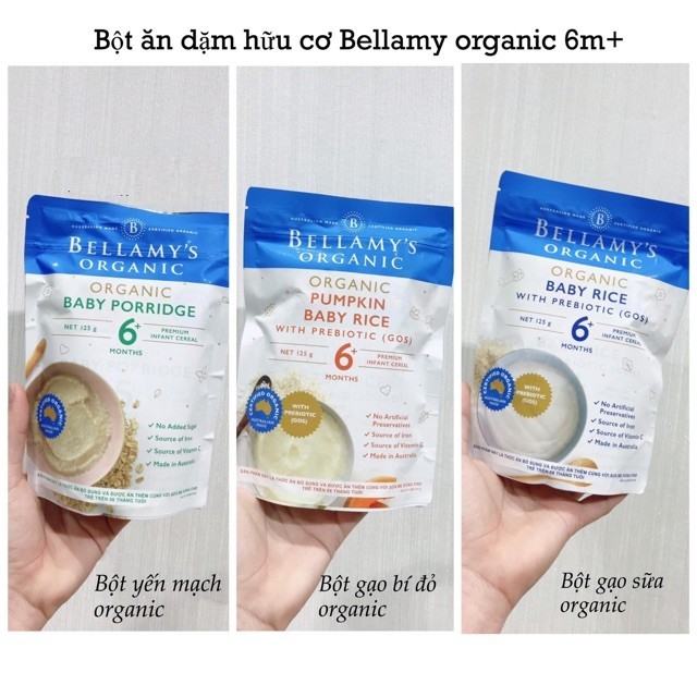 Nhiều Vị Bột Ăn Dặm Bellamy Organic 125G Vị Gạo Sữa - Yến Mạch - Bí Đỏ Gạo  T7-T8-2022