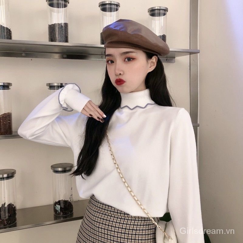 Áo Sweater Dệt Kim Cổ Lọ Phối Ren Kiểu Phương Tây Thời Trang Thu Đông 2020 Cho Nữ | BigBuy360 - bigbuy360.vn