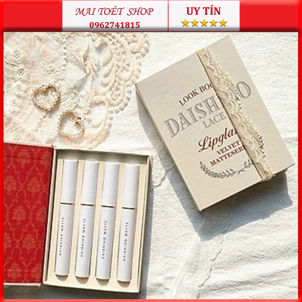 Sét 4 son kem lì DAISHIAO MATTE,thiết kế sang trọng,tạo hiệu ứng mềm mịn như nhung ,vị đào,son nội địa trung