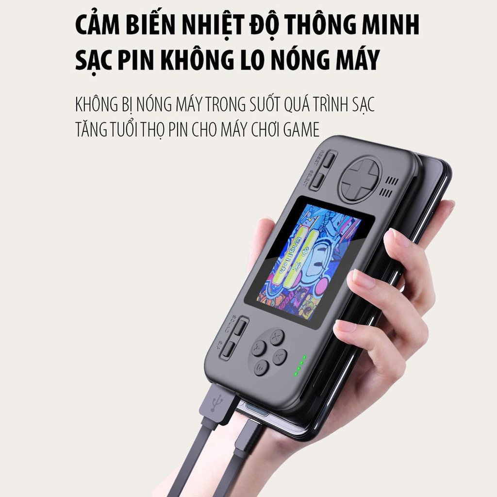 Máy Chơi Game 416 Trò Chơi - Kiêm Sạc Dự Phòng 8000 Mah - 2 Cổng Usb 2020 tặng kèm dây sạc adroi ngắn