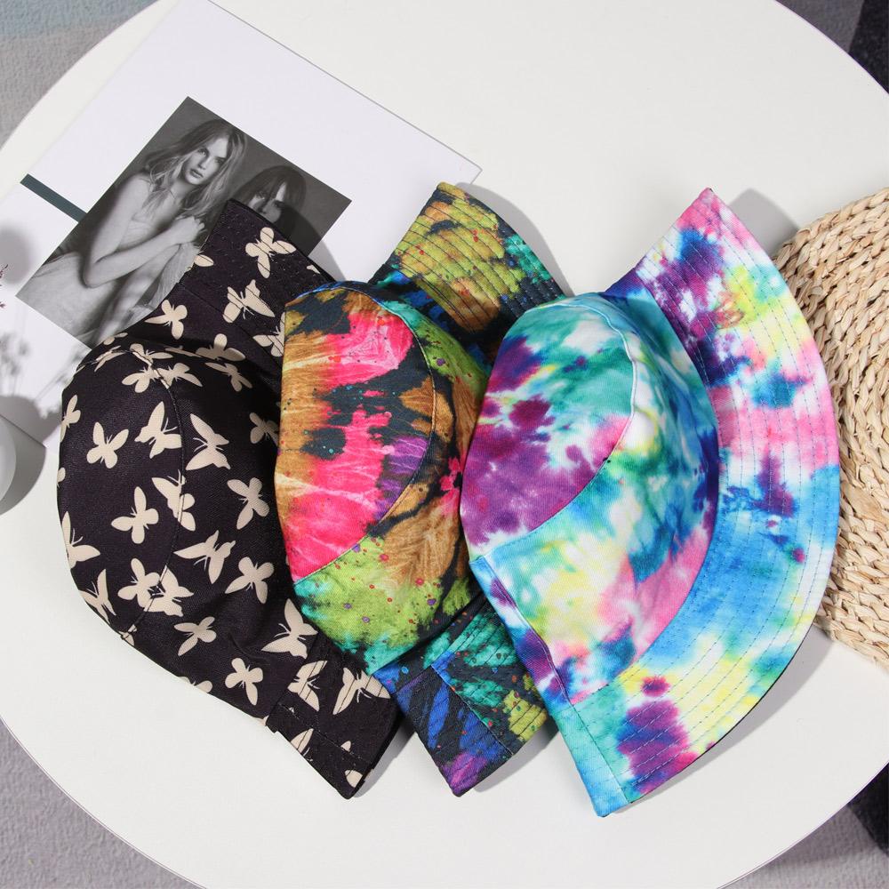 Nón Bucket Che Nắng Đi Biển In Họa Tiết Bướm / Màu Nhuộm Có Thể Gấp Gọn