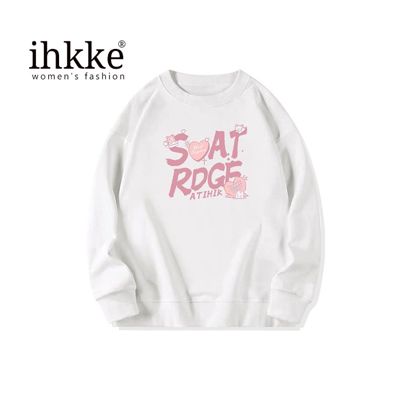 ihkke Áo sweater Cổ Tròn oversize Phong Cách Châu Âu