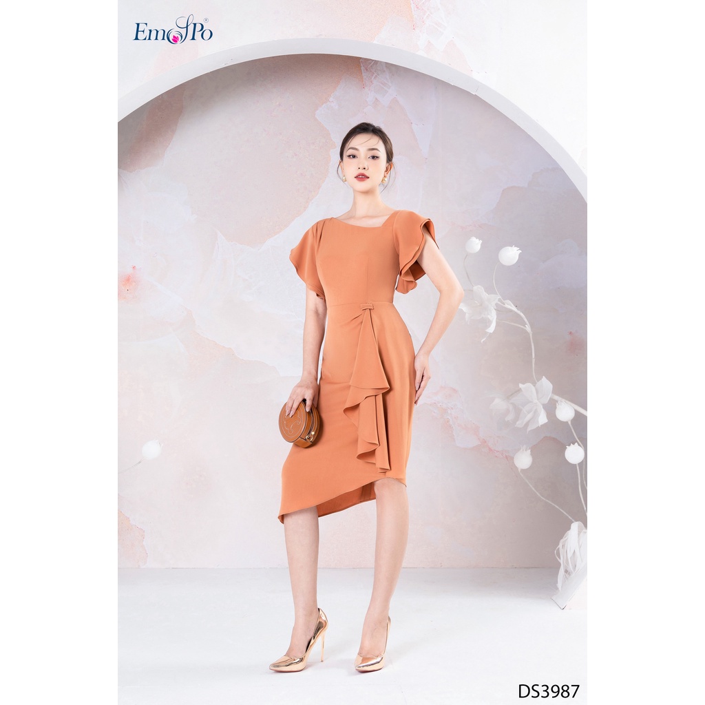 Đầm ôm cổ vát xếp bèo Emspo DS3987
