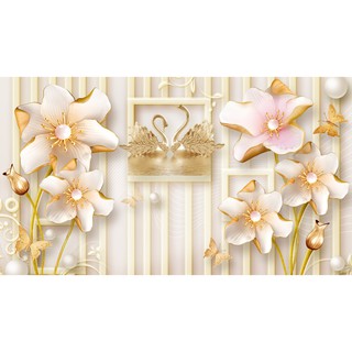 Tranh dán tường hd đôi thiên nga vàng hud0053 kt 90 x 50 cm