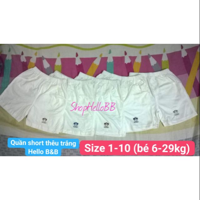 Quần short thêu trắng bé trai Hello B&amp;B đủ size 1-10