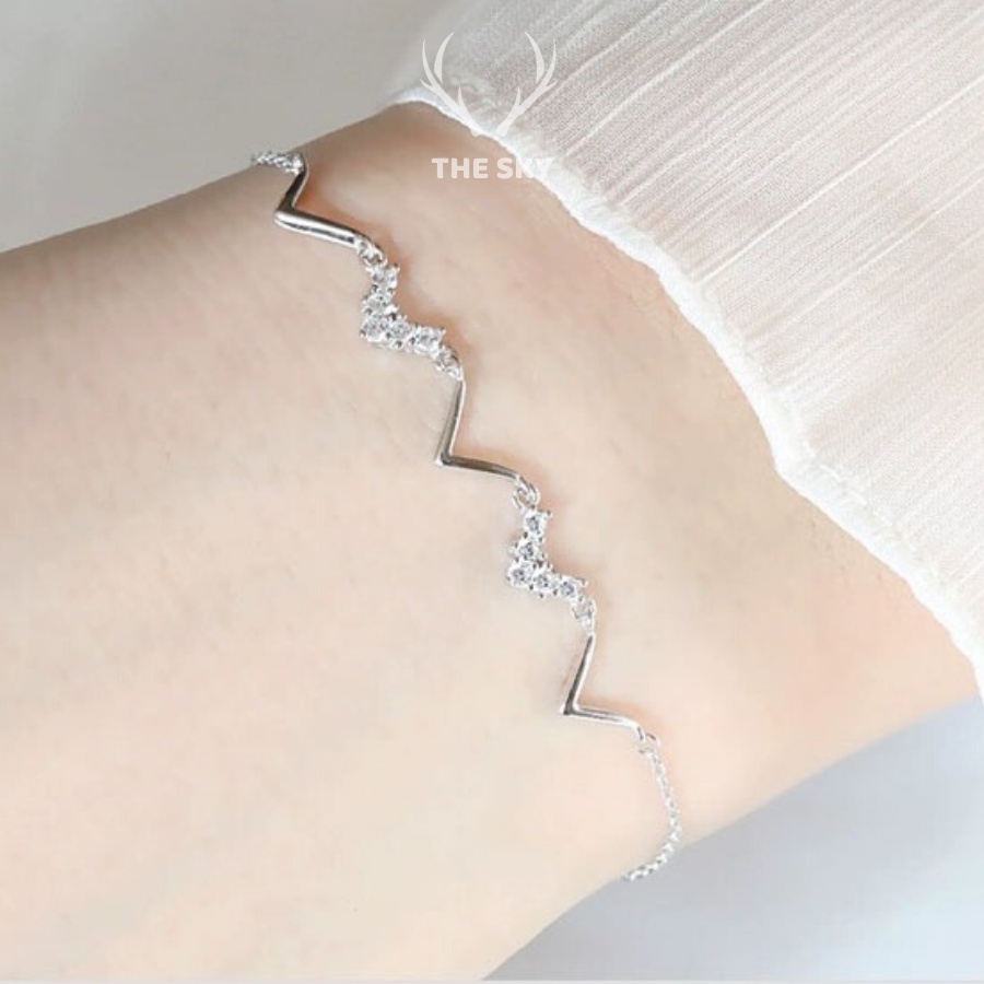 Vòng tay nữ hình zic zac đính đá xinh xắn cá tính, vòng tay bạc hàng thiết kế The Sky hot trend