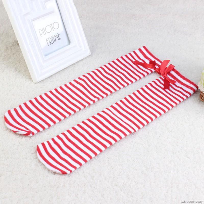 Vớ Cotton Cao Cổ Họa Tiết Sọc Ngang Xinh Xắn Dành Cho Bé Gái