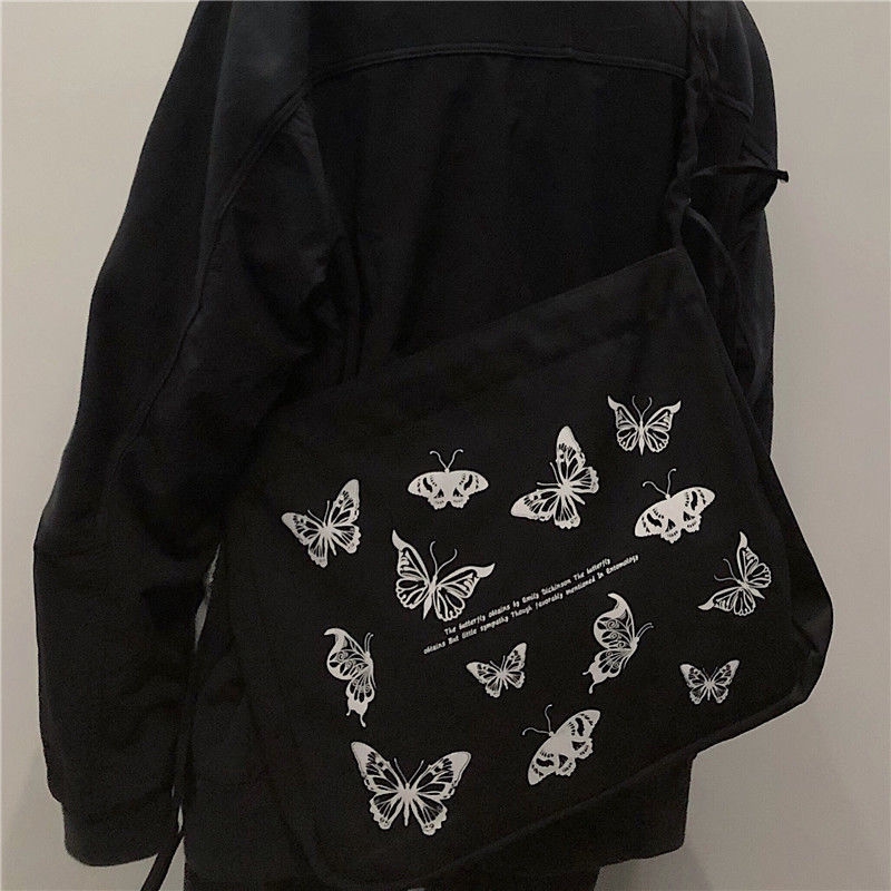 Túi đeo vai vải Canvas họa tiết bướm xinh xắn 222307 Phụ kiện túi đeo hông thời trang cá tính