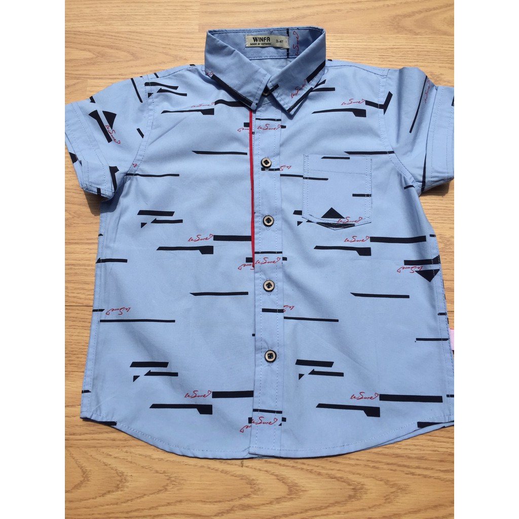 Áo sơ mi trẻ em, sơ mi bé trai tay ngắn, chất cotton 100% phong cách Hàn Quốc, mềm mịn, thoáng mát, năng động