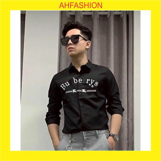 Áo sơ mi nam trắng BURBERRYY dài tay họa tiết in nhiệt vải đẹp mẫu mới nhất cao cấp AHFASHION