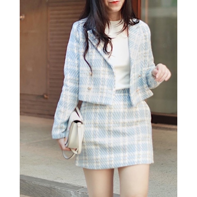 Set vest vải Tweed xanh RUCHAN