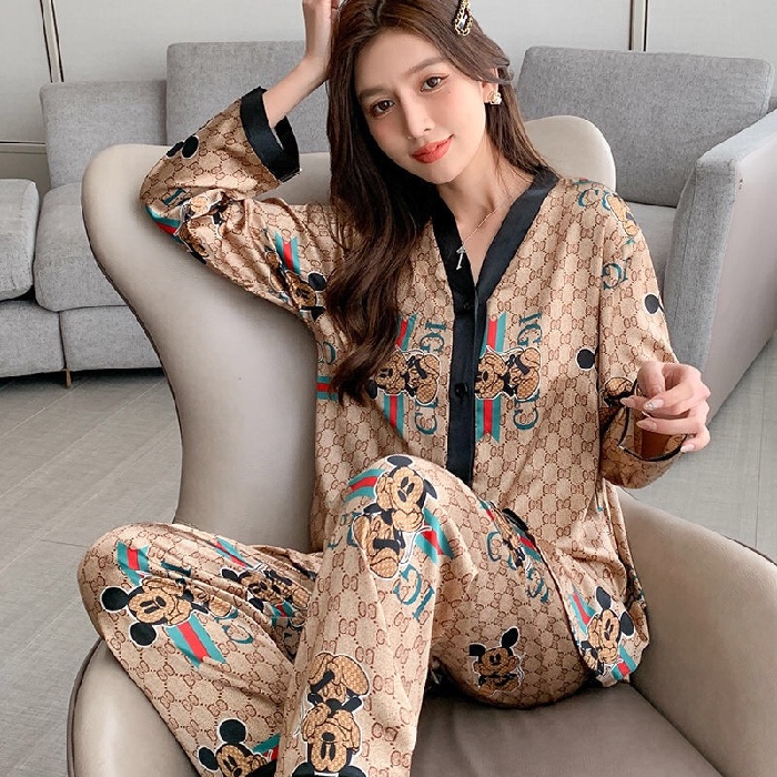 Bộ Đồ Ngủ Bằng Lụa Satin Tay Dài Thời Trang Hàn Quốc Dành Cho Nữ