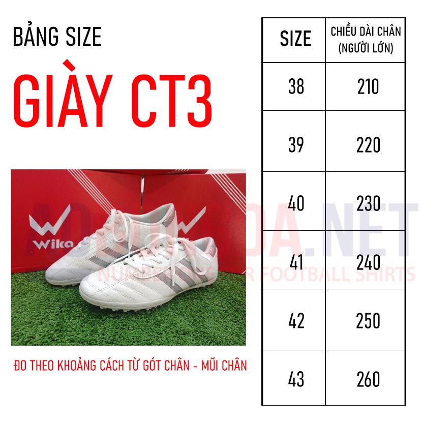 Giày Đá Bóng Wika 3 Sọc Ct3 Chính hãng, Giày Bóng Đá Ba Sọc Ct3 Sân Cỏ Nhân Tạo Chất Liệu Da Nhăn Ôm Chân