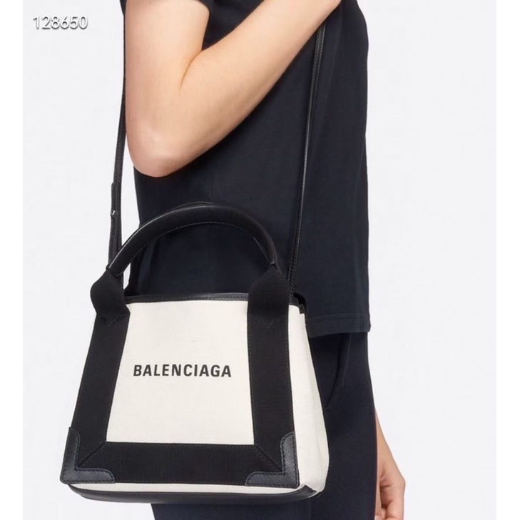 TNS-Túi tote canvas siêu  Balien Cabas tote bag--canvas trắng phối đen sang trọng