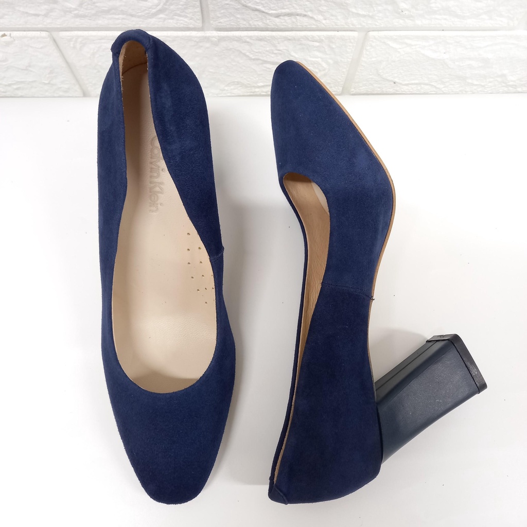 Giày CK da lộn gót vuông, mũi vuông 7cm