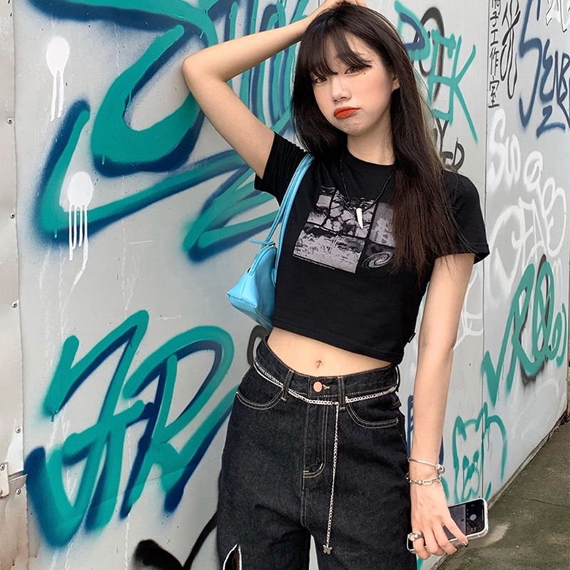 Áo thun croptop MMIOT Y2K phong cách harajuku thập niên 90s thời trang mùa hè