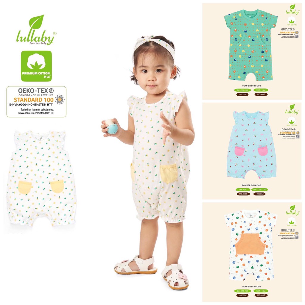 [Chính hãng]Body khuy vai túi bụng in họa tiết cotton cao cấp an toàn cho bé Lullaby chính hãng