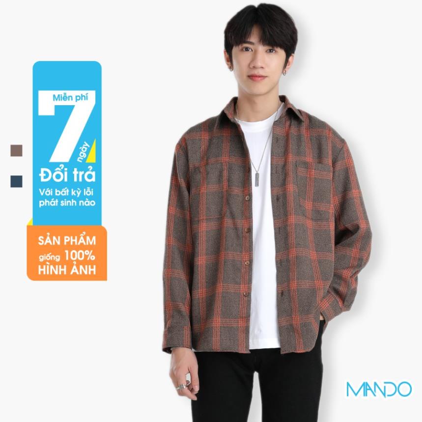 Áo Sơ Mi Nam Dài Tay MANDO Họa Tiết Caro Unisex Form Dáng Rộng Phong Cách Hàn Quốc - ACB96 😍
