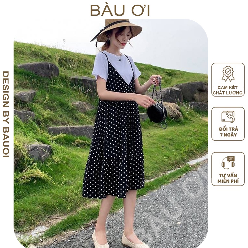 [BAUOI V10]  VÁY BẦU YẾM CHẤM BI HÀNG THIẾT KẾ XINH LUNG LINH - ĐẦM BẦU CÔNG SỞ - VÀY BẦU MÙA HÈ CHẤT MỀM MÁT