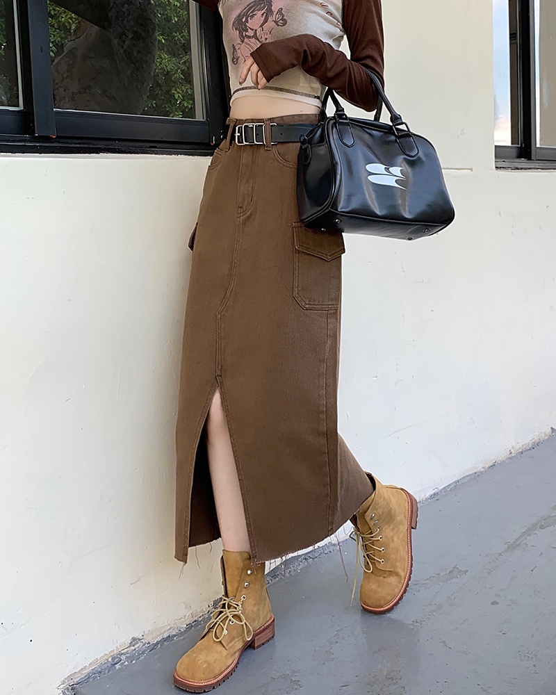 Chân Váy Denim Chữ A Lưng Cao Xẻ Tà Phong Cách Mới 56455