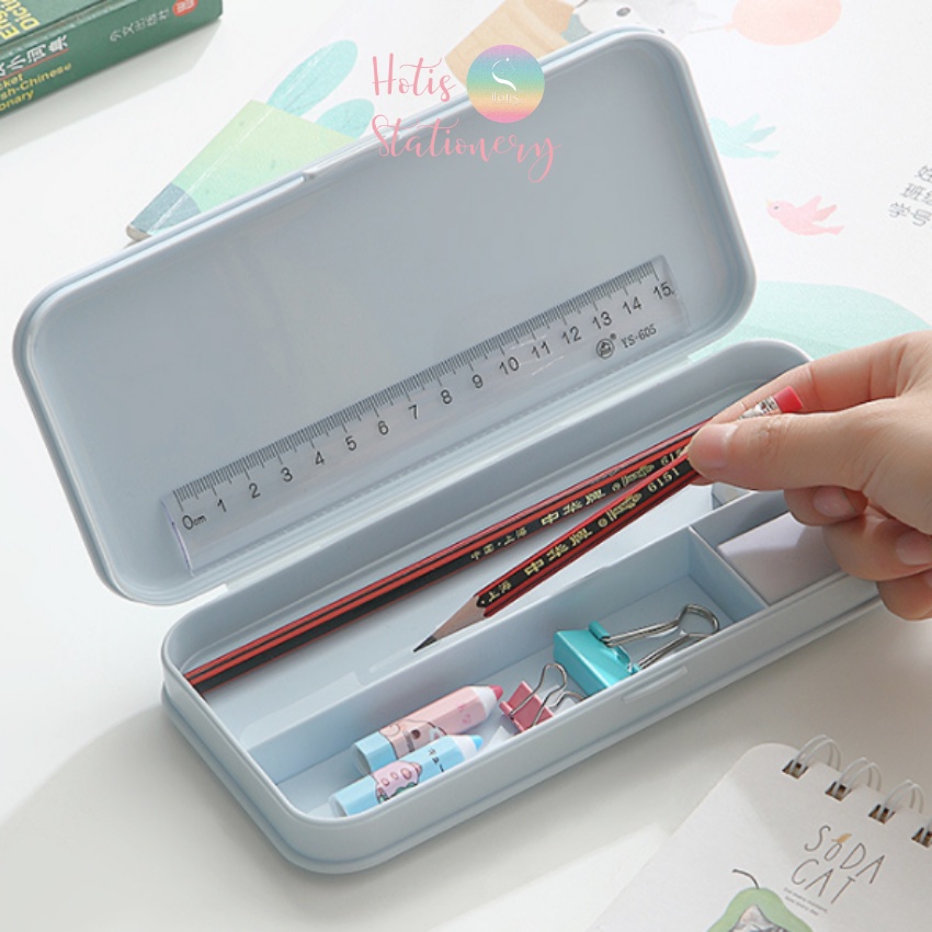 Hộp bút nhựa màu pastel Pencil Box thiết kế tối giản - 3 ngăn Hotis Stationery