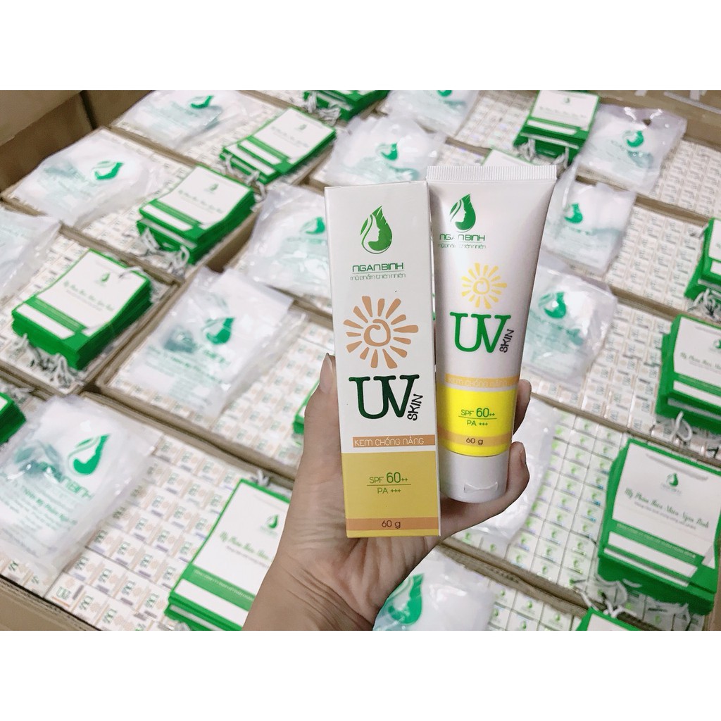 Kem Chống Nắng UV Skin SPF 60+++ Ngân Bình chống tia uv, tia cức tím, trang điểm . mới HÀNG MỚI chính hãng