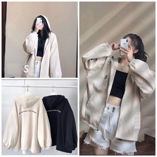 Áo Khoác Nỉ Jeans Icon Nữ [FREESHIP] 🌸 Jacket hoodie form rộng khóa tròn bo tay bồng màu TRẮNG | ĐEN Ulzzang 🌸
