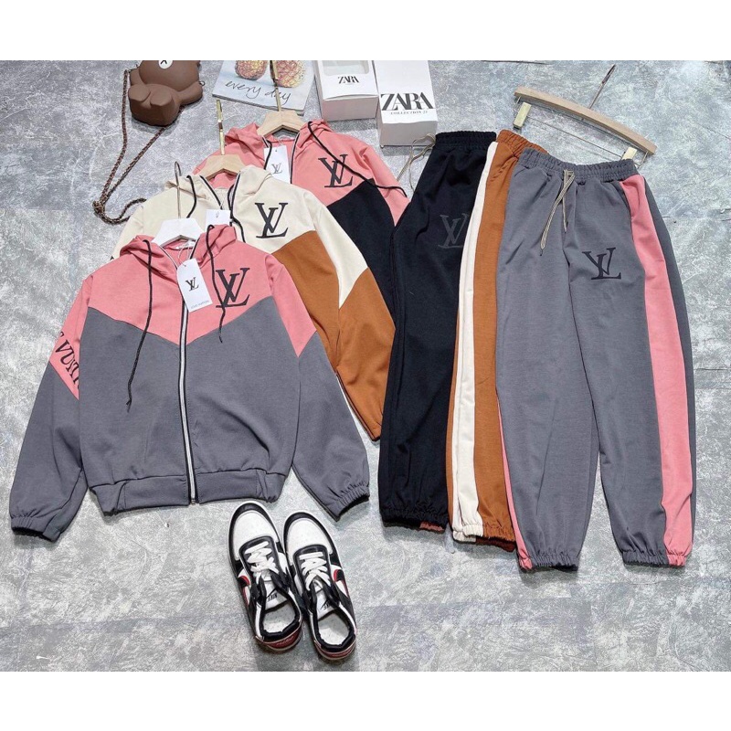 Bộ thể thao nữ umi mũ trùm khoá kéo phối màu L..V.sL