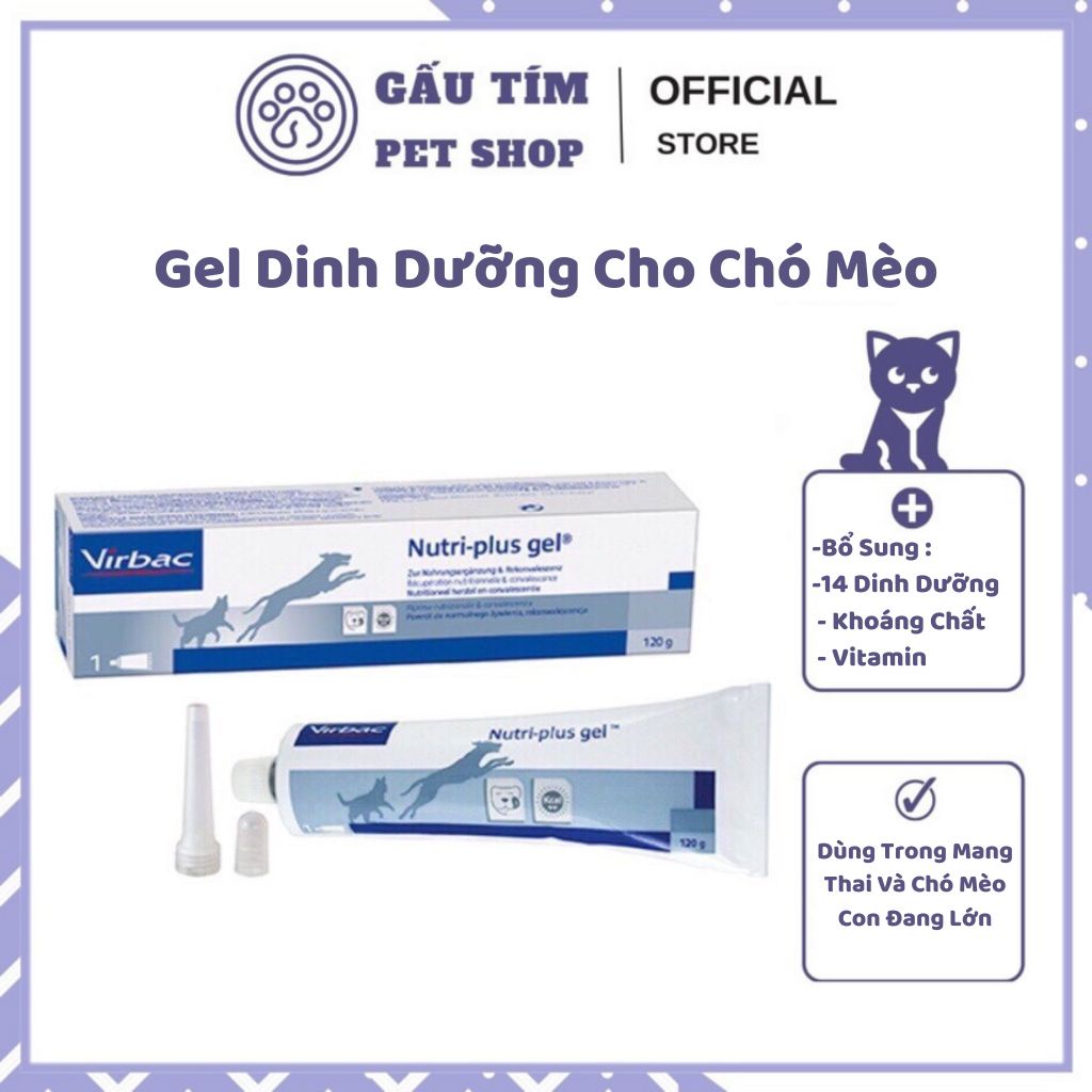 Gel dinh dưỡng Nutri Plus Gel Virbac cung cấp vitamin và các khoáng chất cho chó mèo biếng ăn gầy cọc - Gấu Tím Petshop