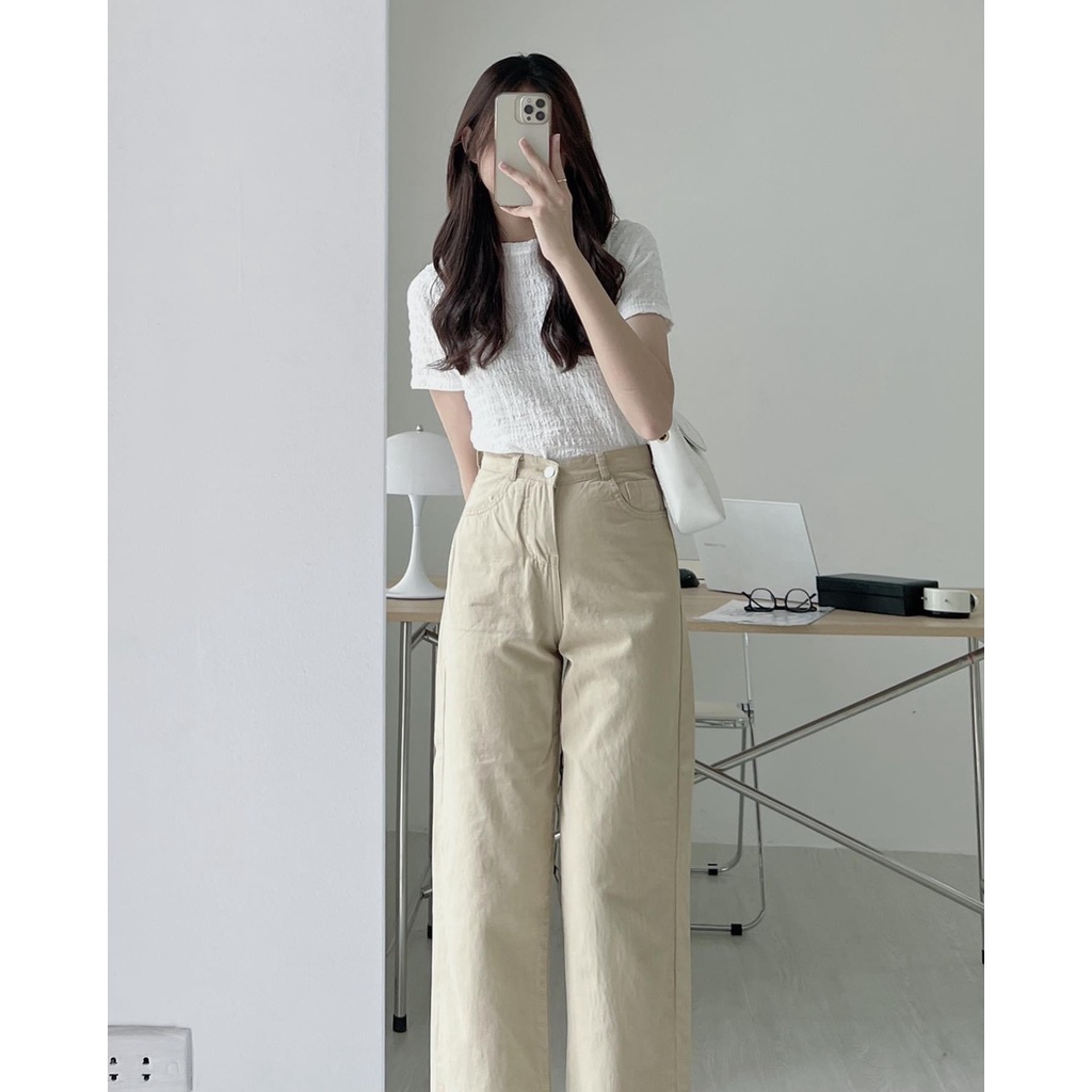 Áo thun kiểu vải xốp nhăn dáng ôm ngắn tay, Áo kiểu cổ tròn tay cộc 1172Aonhanxop/P2K4